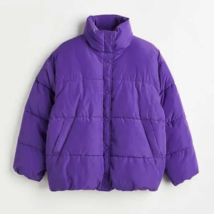 Purple Hooded <b>Quilted</b> Jacket Women Winter Full Sleeve Thick Polyester <b>Wadding</b> Waterproof Windproof Short Length Solid Color - Product Image 2