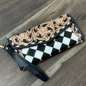 Conjunto de Bolso Bandolera Cruzado de Cuero Genuino con Diseño a Cuadros y Bolso de Mano con Correa de Muñeca, Elegante Conjunto de Dos Piezas para Mujer - Product Image 5
