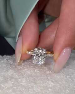 แหวนเพชรเพาะเลี้ยง IGI Certified แบบ F VS Cushion 14K ทองแท้ 3 กะรัต แบบ Solitaire Prong Set ขายส่งจากโรงงาน รับผลิตแบบ OEM ODM - Product Image 3