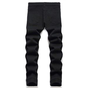 Jeans slim droits personnalisés pour hommes grandes tailles, en coton, séchage rapide, style vintage, taille mi-haute, déchirés, imprimés, décontractés, style urbain - Product Image 3