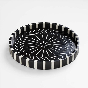 Decorative Bone Inlay <b>Tray</b> Wholesale Supplier Round <b>Black</b> Luxury Design Bone Inlay <b>Tray</b> Best Price - Product Image 1