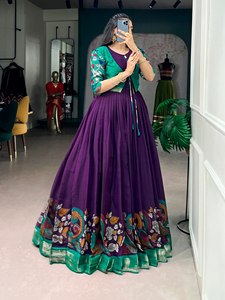 Artisan Kalamkari Chanderi Maxi Dress With Coordinated Open Front <b>Jacket</b> Zari Border Flared Ethnic <b>Womens</b> Occasion Outfit - Product Image 5
