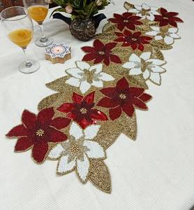 Handmade Red & <b>Gold</b> Solid Knitted Home Use <b>Table</b> <b>Runner</b> Pallavi - Product Image 5