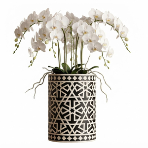 Vase cylindrique en résine bleu floral fait main avec incrustation d'os, idéal pour la décoration moderne de la maison, du salon et des hôtels - Product Image 5