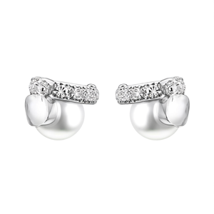 Ruby Round Medium Pearl Stud Earrings in Rhodium Plated Stainless Steel - Product Image 2