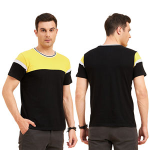 <b>Mens</b> Color Block Yellow Black Short Sleeve Cotton T-<b>Shirt</b> Custom Logo OEM ODM Wholesale Apparel - Product Image 1