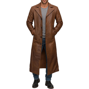 <b>Mens</b> Leather Long Overcoat With Belted Waist <b>Full</b> <b>Length</b> Winter Trench <b>Coat</b> Warm Windproof Outerwear Long Sleeve Fashion - Product Image 1