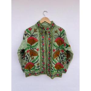 Premium Quality Traditional Handmade Vintage Embroidered Floral Cotton <b>Jacket</b> Green Suzani Style Gift for Her - Product Image 3