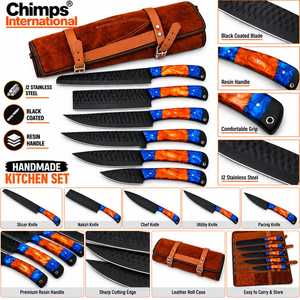 Ensemble de 6 couteaux de cuisine faits à la main avec manches en résine, design ambidextre, en acier inoxydable J2, couteaux de chef, à désosser et à hacher |   Vente en gros - Product Image 2