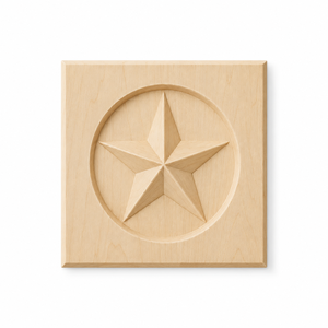 Applique en bois massif de caoutchouc, motif étoile, sculptée, pour armoires de cuisine, ornement décoratif en bois massif - Product Image 1
