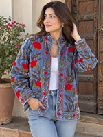 Veste bomber réversible en velours tricoté brodé et matelassé, style hippie vintage, automne-hiver, respirante et écologique