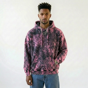 High Street Acid Wash <b>Men</b> <b>Pullover</b> Hoodie Marble Tie Dye Design Heavyweight Cotton Fleece Drop Shoulder Street Style Hoodie - Product Image 4