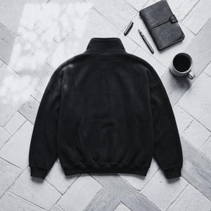 Sudadera de Forro Polar con Media Cremallera para Hombre, Negra, Corte Regular, Color Sólido, Manga Larga, Cuello Alto, Estilo Casual para Otoño - Product Image 6