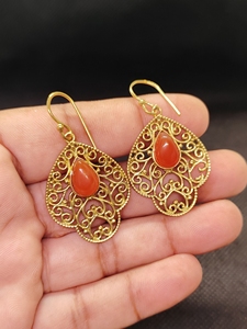 Wholesale Natural Red Onyx <b>Earrings</b> Handmade Gold Plated Brass Gemstone <b>Earrings</b> for Women - Product Image 3