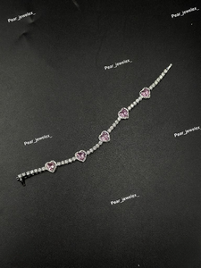 Pulsera de tenis de lujo para mujer de plata 925 con moissanita, piedras rosas de corte corazón y engaste de garras, joyería nupcial - Product Image 1