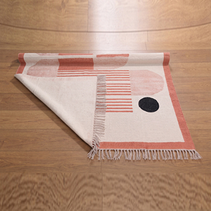 Alfombra de algodón vintage hecha a mano, impresa, ecológica, antideslizante, para interiores tradicionales y modernos, alfombra geométrica. - Product Image 1