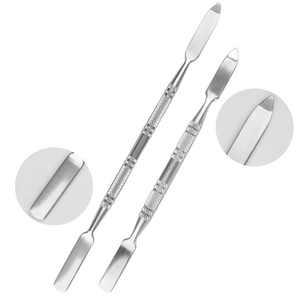 KAAMIR INSTRUMENTS Repousse-cuticules réutilisable en acier inoxydable avec logo personnalisé, lot de 2 spatules plates à double extrémité et grattoir - Product Image 1