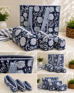 Ensemble de voyage écologique matelassé ethnique 4 pièces de qualité supérieure, sacs en coton élégants pour l'organisation des bagages, articles de toilette et accessoires - Product Image 5
