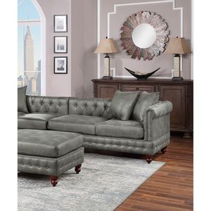 Ardesia grigio traspirante similpelle 4 pz Set sezionale 3x reversibile divanetto/Chaise-Chaise 1x divano ottomana cuscini soggiorno - Product Image 5