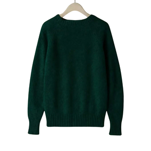 Suéter de punto verde oscuro para mujer, cuello redondo, manga larga, informal, suave, cálido, holgado, con puños y bajo acanalados, liso, top de invierno - Product Image 2