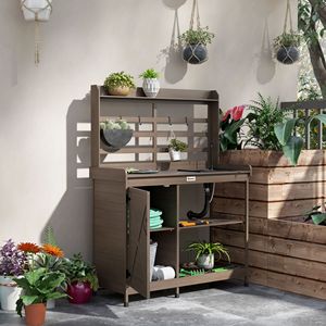 Panca da Giardino/Patio in Legno Marrone Scuro con Vano Portaoggetti, Lavello e Rubinetto - Product Image 2