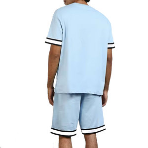 Ensemble T-shirt et short en toile respirante pour homme, dernière mode, avec logo sur le devant, couleur unie, 100% coton - Product Image 2