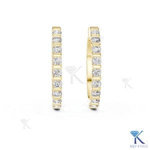 Boucles d'oreilles créoles éternité complète personnalisées en or massif 14K 18K avec diamants CVD HPHT cultivés en laboratoire, pour femme, mariage - Product Image 2