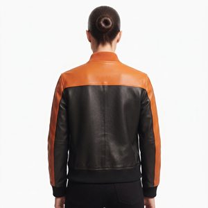Women's Leather <b>Zip</b> <b>Up</b> Bomber Ladies Long Sleeve PU Leather Bomber <b>Jacket</b> Female Leather Bomber Side Pockets <b>Jacket</b> - Product Image 2