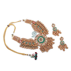 Antique Gold Plated Madhubala Designer Bridal Necklace & Earring Set - Product Image 4