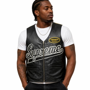 Toiles d'araignée en cuir |   Gilet de motard en cuir noir épais, le nec plus ultra du streetwear, gilet en cuir pleine fleur motif araignée à 360 degrés - Product Image 1