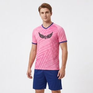 Conjunto de Camiseta de Fútbol Personalizada con Cuello en V Rosa para Hombre, Manga Corta, Estampado Geométrico, Poliéster que Absorbe la Humedad, Uniforme para Todas las Temporadas, Adulto - Product Image 1