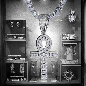 Collar con Colgante Cruz Ankh, Joyería Hip Hop Egipcia Ankh con Incrustaciones de Moissanita, Plata de Ley 925, Colgante Cruz Cristiana - Product Image 3