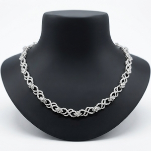 Elegant 9k White Gold Diamond Chain Necklace for Women Luxury Sparkling 10 CT Lab Grown 22 Inch Party Bridal Jewelry Gift - Product Image 1