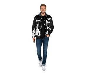 Veste en cuir PU pour homme, imprimé vache noir et blanc, col rabattu, style western décontracté, imperméable, respirante, coupe régulière, hiver - Product Image 1