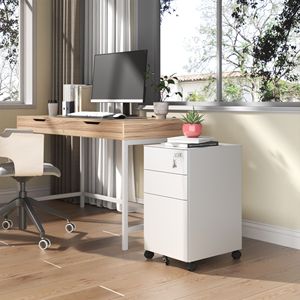 Armadietto Portadocumenti Mobile in Acciaio con Serratura, 3 Cassetti (2 Bassi e 1 Profondo), con Ruote per Ufficio/Casa - Product Image 3