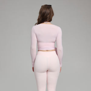 Ropa Deportiva para Mujer, Camiseta de Yoga sin Costuras de Color Sólido, Manga Larga, Top Corto para Entrenamiento, Secado Rápido, Transpirable, Conjuntos de Yoga - Product Image 6