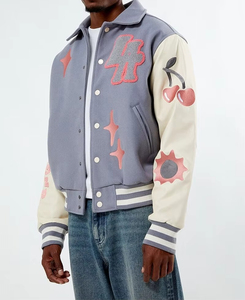 Blouson universitaire homme coupe classique couleur personnalisée broderie 100% coton style vintage séchage rapide devant - Product Image 5