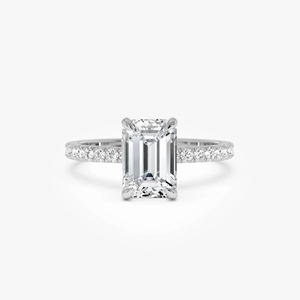 Bague de fiançailles en or blanc 14 carats avec émeraude de 2,40 carats et diamants cultivés en laboratoire, triple rangée pavée de diamants - Product Image 5