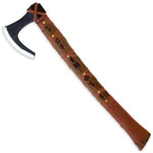 Hacha de Batalla Nórdica Forjada a Mano con Grabado Futhark, Hacha Medieval Tipo Tomahawk para Campismo y Supervivencia al Aire Libre con Envoltura de Cuero Tachonado - Product Image 6