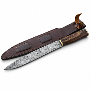 Couteau japonais artisanal en acier Damas de haute qualité, lame fixe avec manche en bois, étui en cuir véritable, prix de gros - Product Image 1
