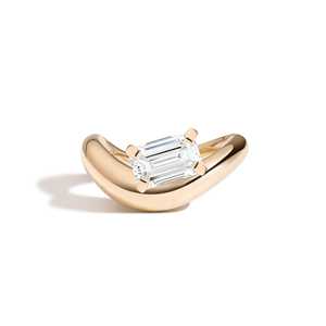 Bagues de fiançailles en or 14 carats avec émeraude et diamant de laboratoire de 1,5 carat, serties à griffes, avec bande sculpturale ondulée en forme de nuage, prix d'usine B2B - Product Image 1