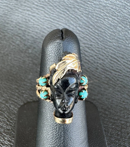 Face Shape <b>Cocktail</b> <b>Ring</b> With Turquoise Stones 18K Solid <b>Gold</b> Plated Alloy Bohemian Style Unisex Jewelry - Product Image 1