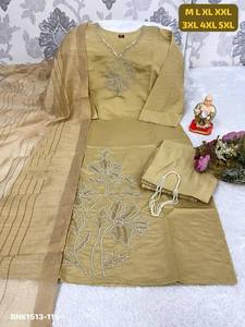 Última Colección de Kurti-Pantalón Largo Recto de Seda Romana con Bordado Khatli y Dupatta de Chanderi, Proveedor Indio de Moda Femenina - Product Image 4