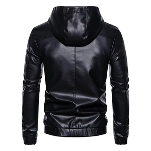 Autumn Winter <b>Thin</b> Leather Hooded <b>Jacket</b> <b>Men's</b> Trendy Casual Waterproof Zipper Closure Quick Dry Custom for <b>Men</b> - Product Image 4