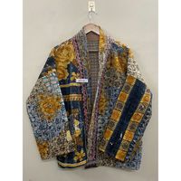 Veste kimono en patchwork 100% coton faite à la main, col châle, manches longues, écologique, pour femme