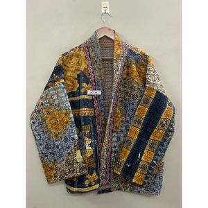 Handmade 100% Cotton Patchwork kantha <b>Kimono</b> <b>Jacket</b> Full Sleeve Shawl Collar Eco-Friendly Women's Wear <b>jacket</b> - Product Image 2