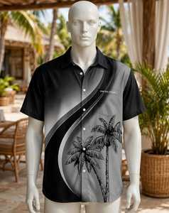 Chemise Hawaïenne Homme ONETEN APPAREL à Manches Courtes Anti-Plis Été Noir Gris Imprimé Palmiers Décontractée Respirante Coupe Classique - Product Image 5