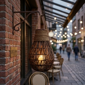 Rustic Teardrop Banana Fiber Hanging Lamp Woven Straw Pendant Light Eco <b>Lantern</b> Chandelier With Handle For Restaurant Hotel Cafe - Product Image 5
