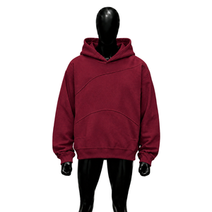 Custom Maroon <b>Oversized</b> <b>Hoodie</b> <b>Men</b> Streetwear Pullover With Curved Seam Design Drop Shoulder Heavyweight Casual Fashion Styles - Product Image 1