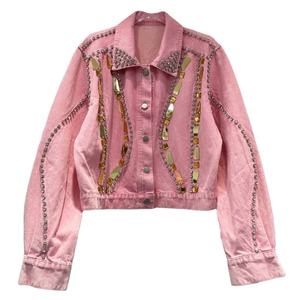 Stylish Pink Women's <b>Denim</b> <b>Jacket</b> Candy Color Solid Washed Cotton Casual Regular Fit Long Sleeve Button Closure <b>Jacket</b> Women's - Product Image 1